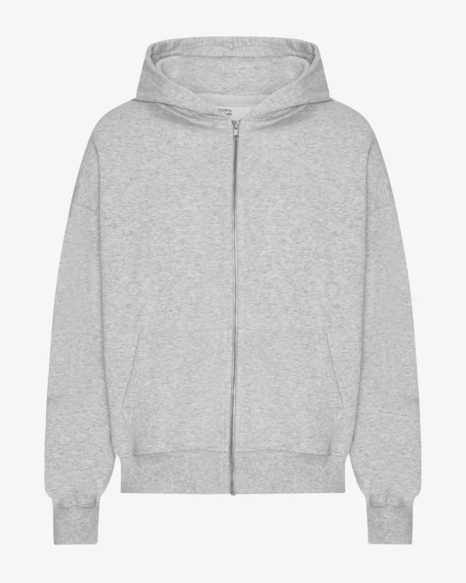 Överdimensionerad hoodie i ekologiskt bomull med dragkedja – snömelange