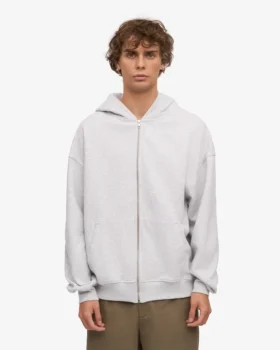 Överdimensionerad hoodie i ekologiskt bomull med dragkedja – snömelange