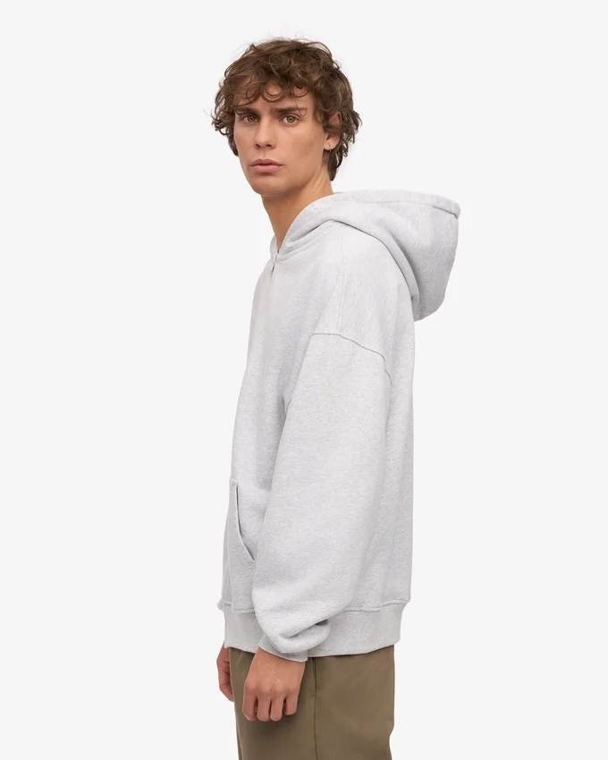 Överdimensionerad hoodie i ekologiskt bomull med dragkedja – snömelange