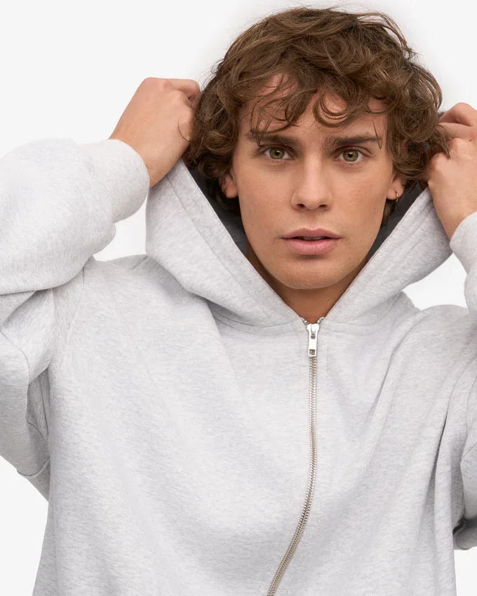 Överdimensionerad hoodie i ekologiskt bomull med dragkedja – snömelange
