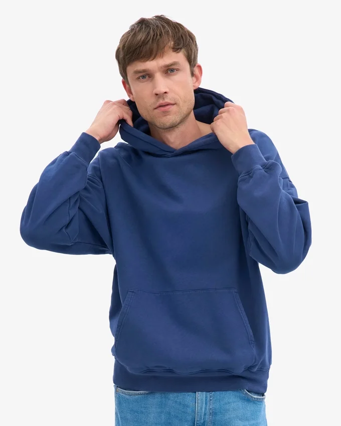 Överdimensionerad hoodie i ekologiskt tyg – marinblå