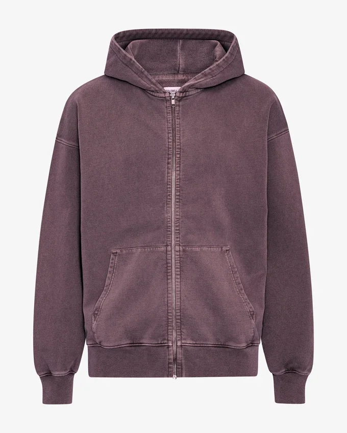 Överdimensionerad hoodie i ekologiskt tyg med dragkedja – blekt druvblå