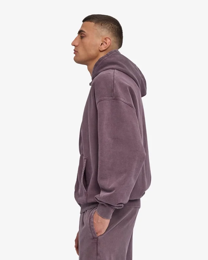 Överdimensionerad hoodie i ekologiskt tyg med dragkedja – blekt druvblå