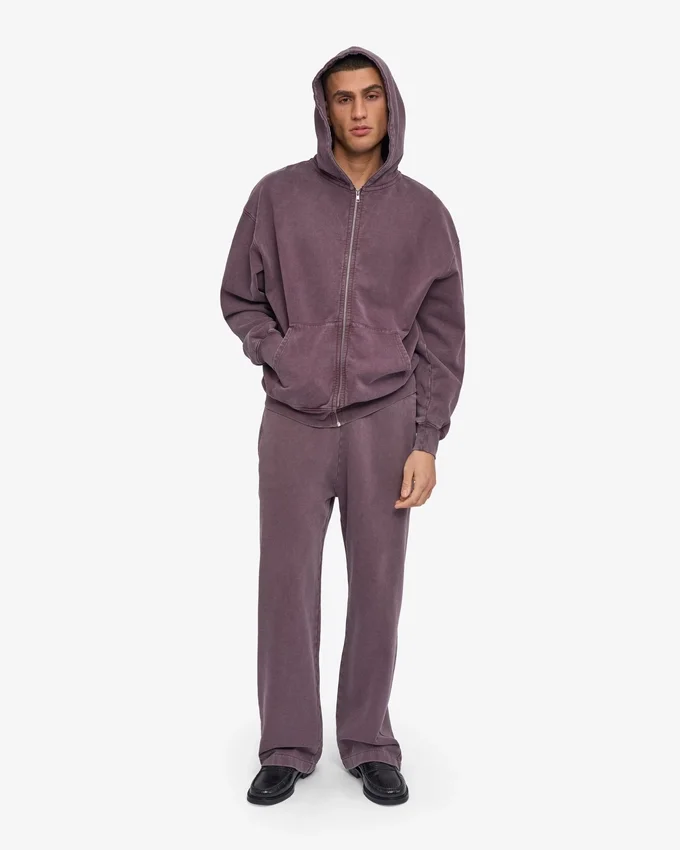 Överdimensionerad hoodie i ekologiskt tyg med dragkedja – blekt druvblå