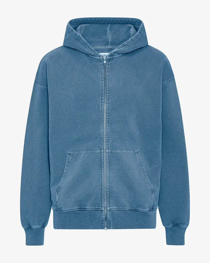 Överdimensionerad hoodie i ekologiskt tyg med dragkedja – blekt indigo