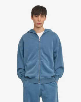 Överdimensionerad hoodie i ekologiskt tyg med dragkedja – blekt indigo
