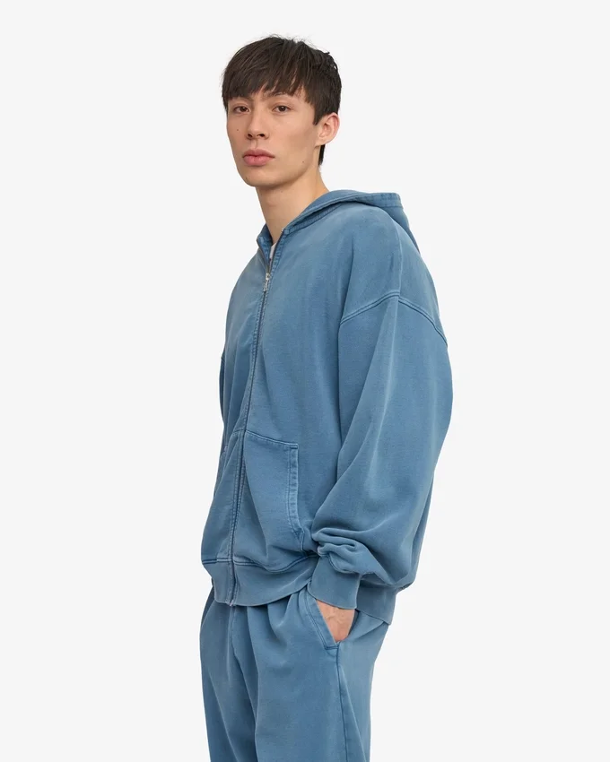 Överdimensionerad hoodie i ekologiskt tyg med dragkedja – blekt indigo