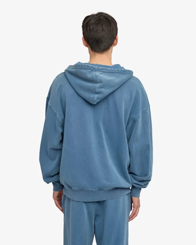 Överdimensionerad hoodie i ekologiskt tyg med dragkedja – blekt indigo