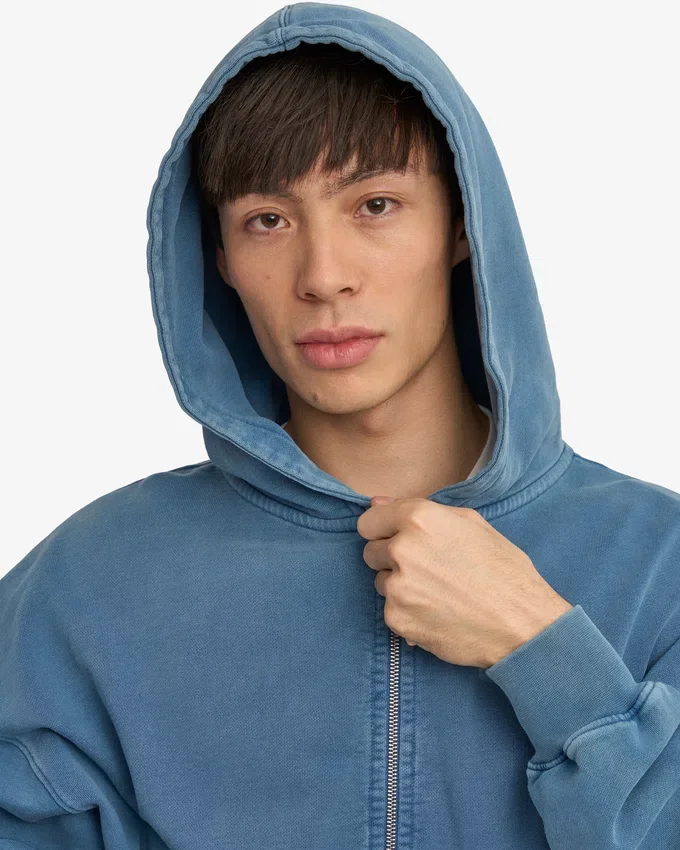 Överdimensionerad hoodie i ekologiskt tyg med dragkedja – blekt indigo
