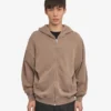 Överdimensionerad hoodie i ekologiskt tyg med dragkedja – blekt khaki