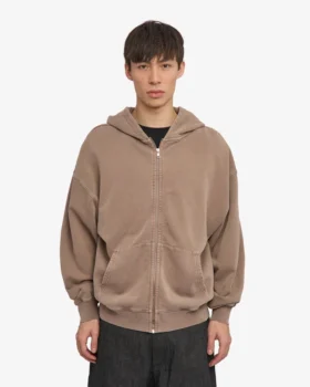 Överdimensionerad hoodie i ekologiskt tyg med dragkedja – blekt khaki