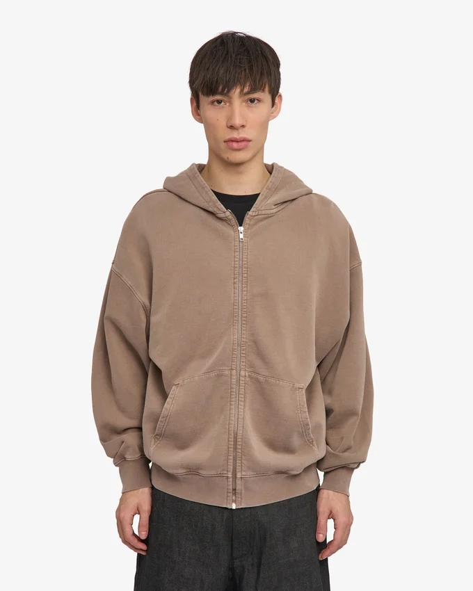 Överdimensionerad hoodie i ekologiskt tyg med dragkedja – blekt khaki