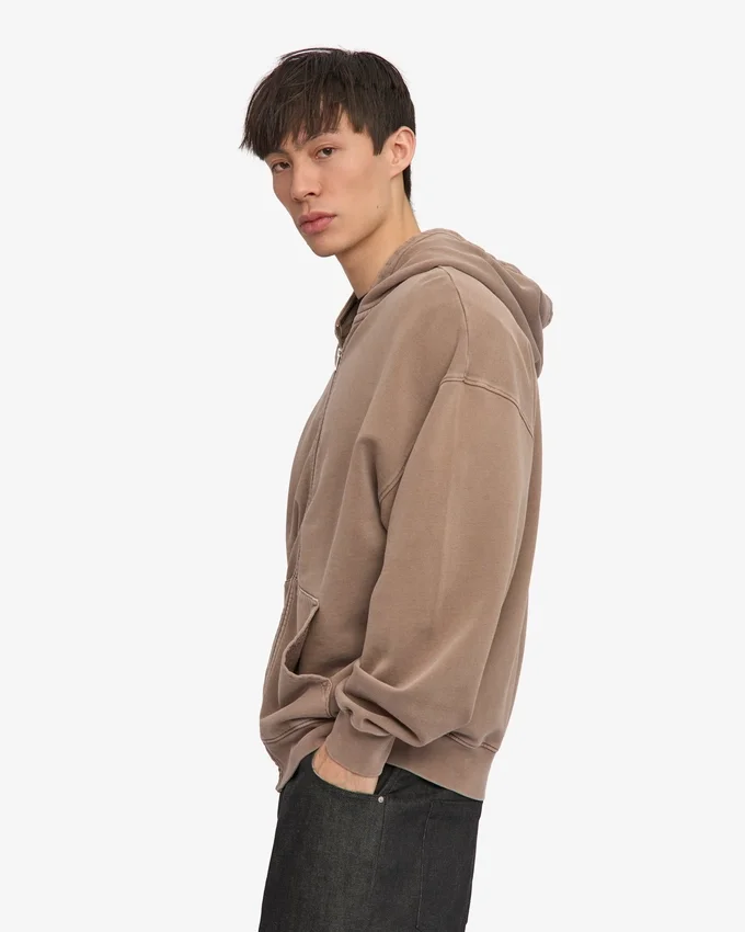Överdimensionerad hoodie i ekologiskt tyg med dragkedja – blekt khaki