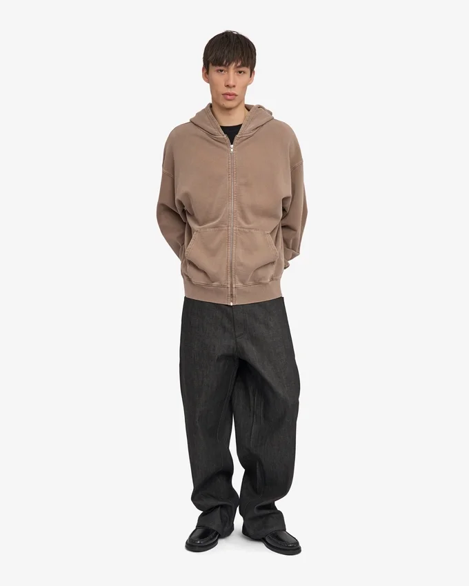 Överdimensionerad hoodie i ekologiskt tyg med dragkedja – blekt khaki