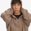 Överdimensionerad hoodie i ekologiskt tyg med dragkedja – blekt khaki