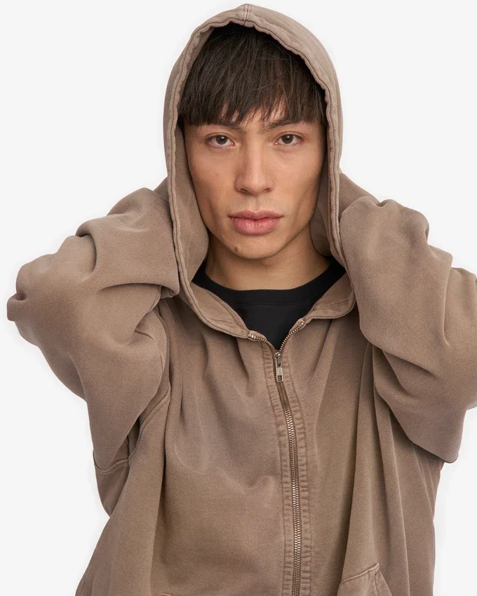 Överdimensionerad hoodie i ekologiskt tyg med dragkedja – blekt khaki
