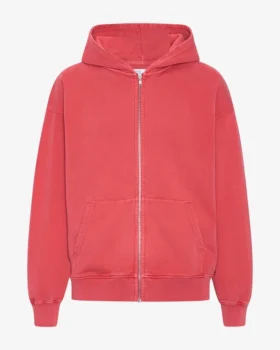 Överdimensionerad hoodie i ekologiskt tyg med dragkedja – blekt rött