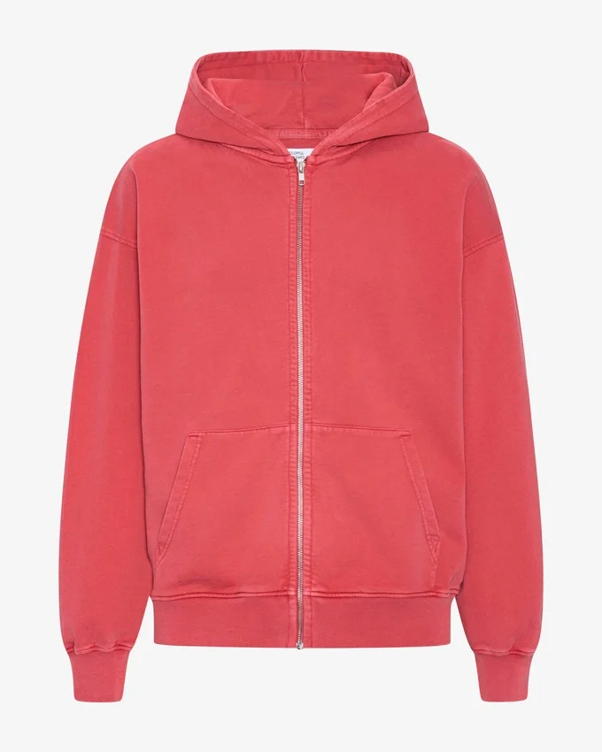 Överdimensionerad hoodie i ekologiskt tyg med dragkedja – blekt rött