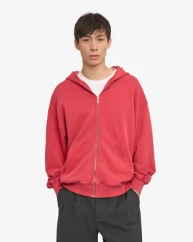 Överdimensionerad hoodie i ekologiskt tyg med dragkedja – blekt rött