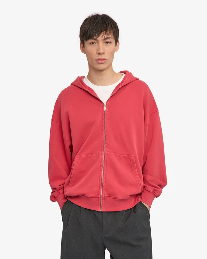 Överdimensionerad hoodie i ekologiskt tyg med dragkedja – blekt rött
