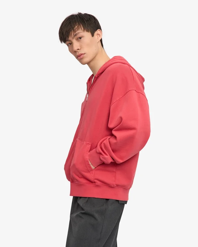 Överdimensionerad hoodie i ekologiskt tyg med dragkedja – blekt rött