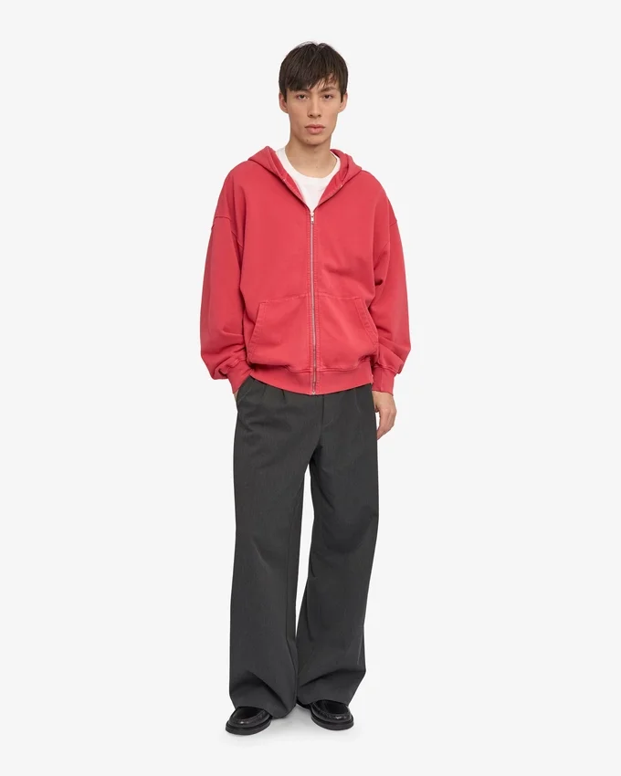 Överdimensionerad hoodie i ekologiskt tyg med dragkedja – blekt rött