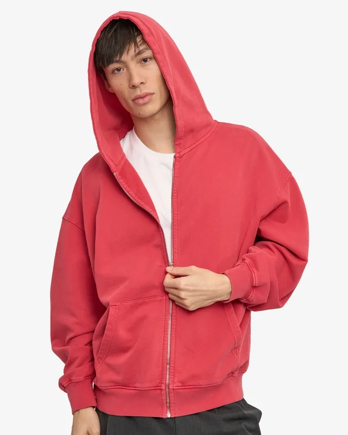 Överdimensionerad hoodie i ekologiskt tyg med dragkedja – blekt rött