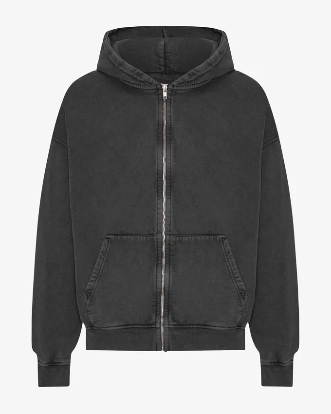 Överdimensionerad hoodie i ekologiskt tyg med dragkedja – blekt svart