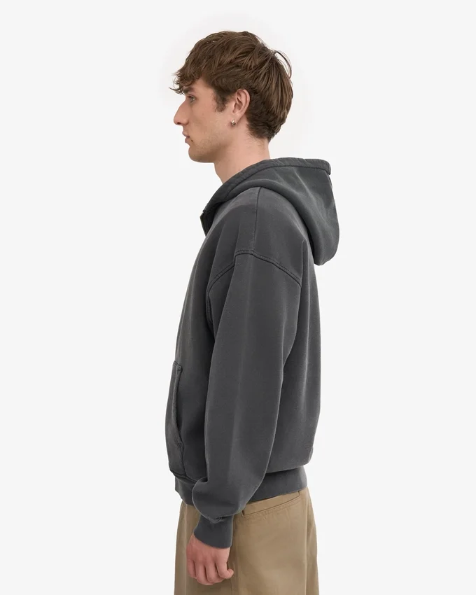Överdimensionerad hoodie i ekologiskt tyg med dragkedja – blekt svart