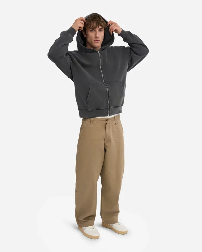 Överdimensionerad hoodie i ekologiskt tyg med dragkedja – blekt svart
