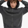 Överdimensionerad hoodie i ekologiskt tyg med dragkedja – blekt svart