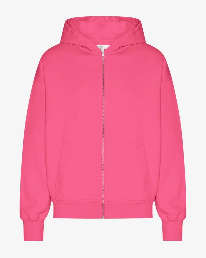 Överdimensionerad hoodie i ekologiskt tyg med dragkedja – Bubblegum Pink