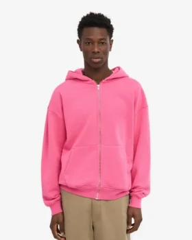 Överdimensionerad hoodie i ekologiskt tyg med dragkedja – Bubblegum Pink