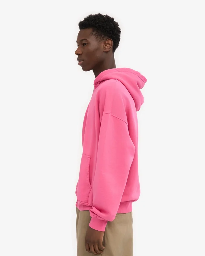Överdimensionerad hoodie i ekologiskt tyg med dragkedja – Bubblegum Pink