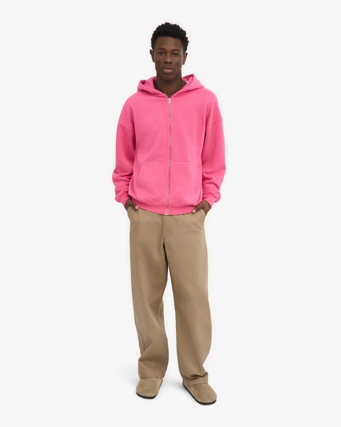 Överdimensionerad hoodie i ekologiskt tyg med dragkedja – Bubblegum Pink