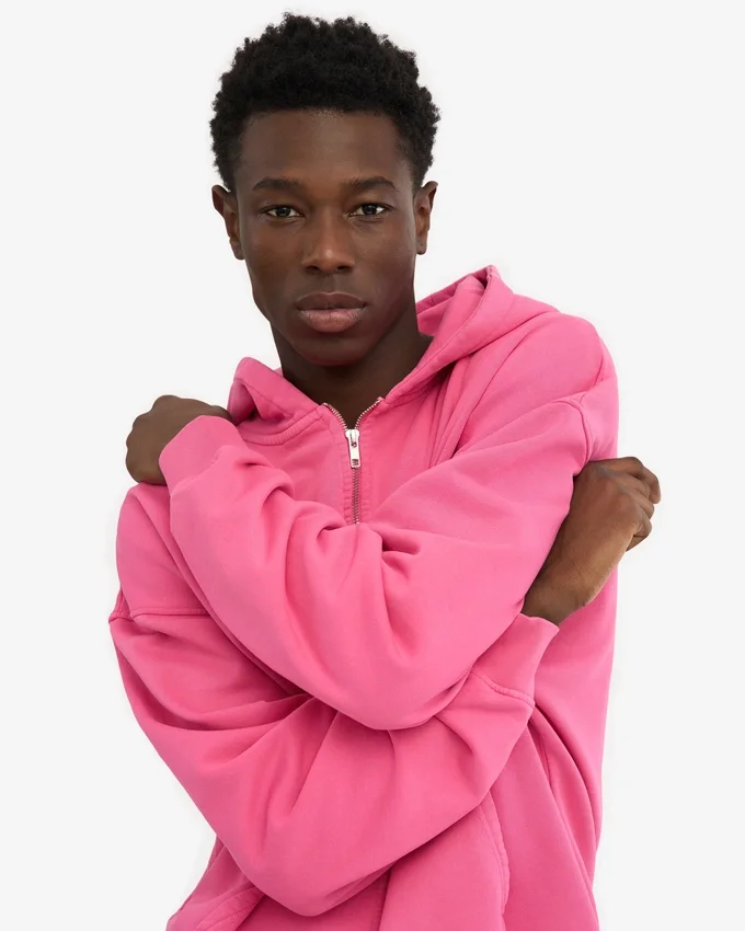 Överdimensionerad hoodie i ekologiskt tyg med dragkedja – Bubblegum Pink