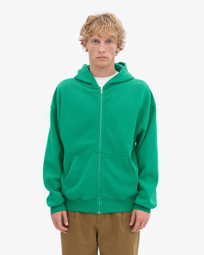 Överdimensionerad hoodie i ekologiskt tyg med dragkedja – Kellygrön