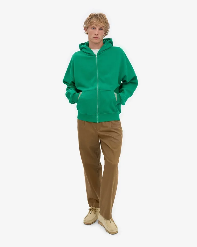Överdimensionerad hoodie i ekologiskt tyg med dragkedja – Kellygrön