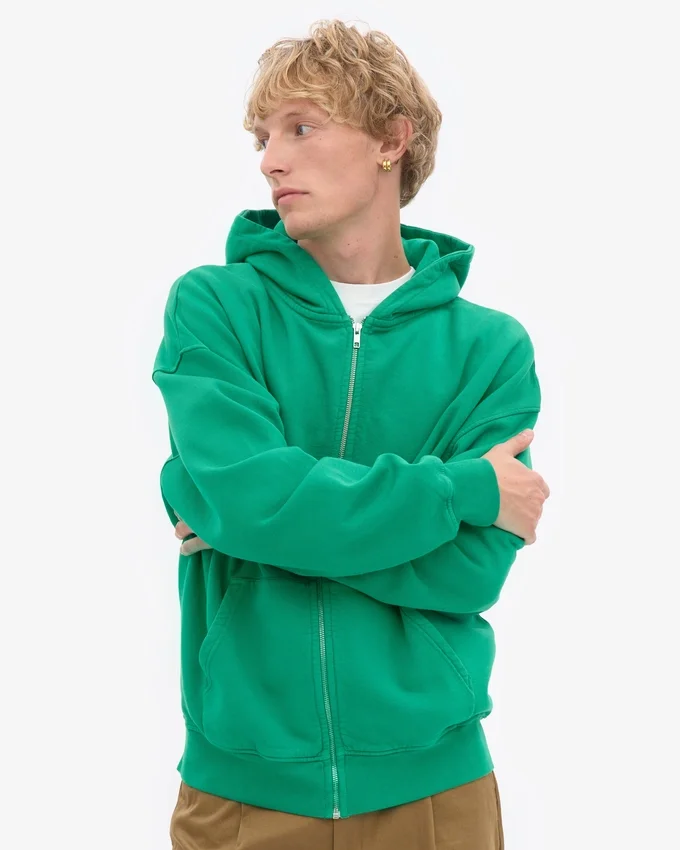 Överdimensionerad hoodie i ekologiskt tyg med dragkedja – Kellygrön