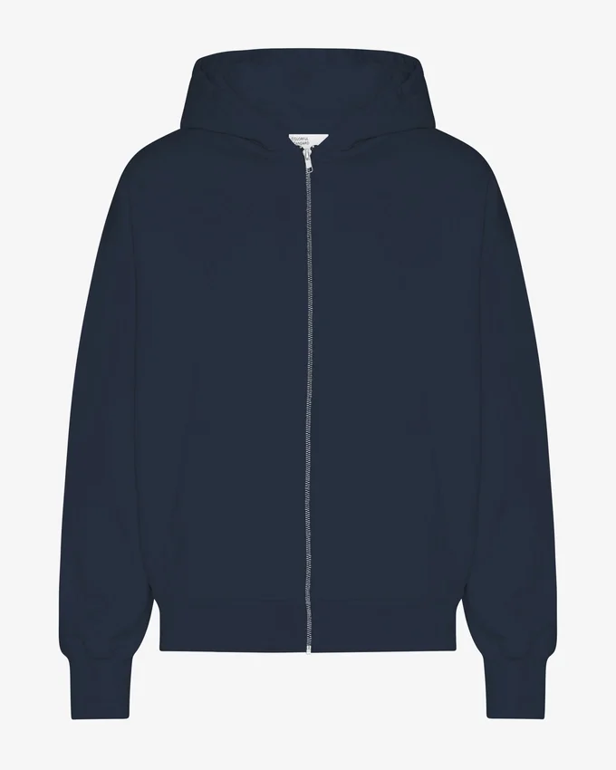 Överdimensionerad hoodie i ekologiskt tyg med dragkedja – marinblå
