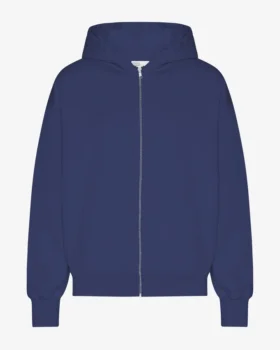 Överdimensionerad hoodie i ekologiskt tyg med dragkedja – marinblå
