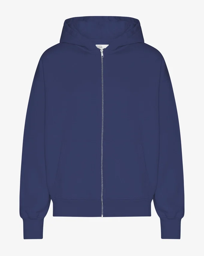 Överdimensionerad hoodie i ekologiskt tyg med dragkedja – marinblå