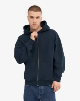 Överdimensionerad hoodie i ekologiskt tyg med dragkedja – marinblå