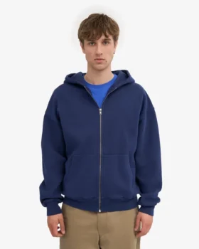 Överdimensionerad hoodie i ekologiskt tyg med dragkedja – marinblå