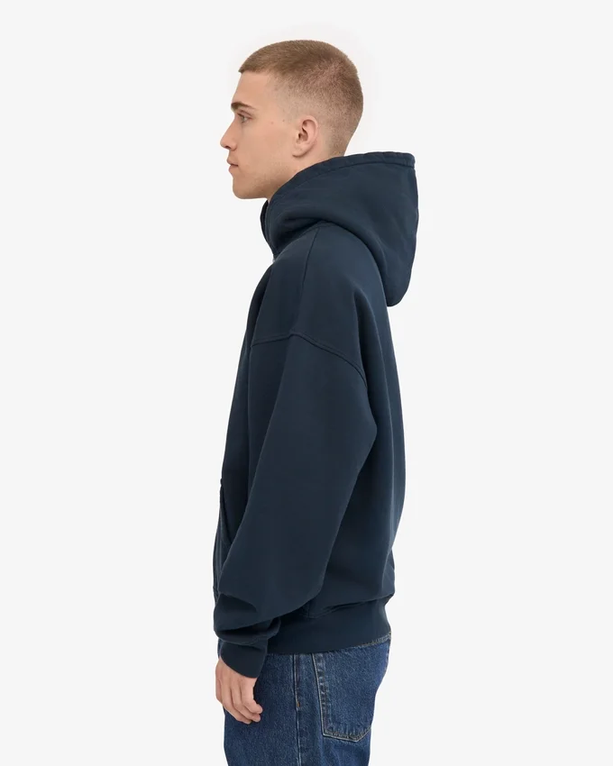 Överdimensionerad hoodie i ekologiskt tyg med dragkedja – marinblå