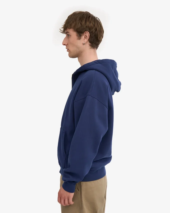 Överdimensionerad hoodie i ekologiskt tyg med dragkedja – marinblå