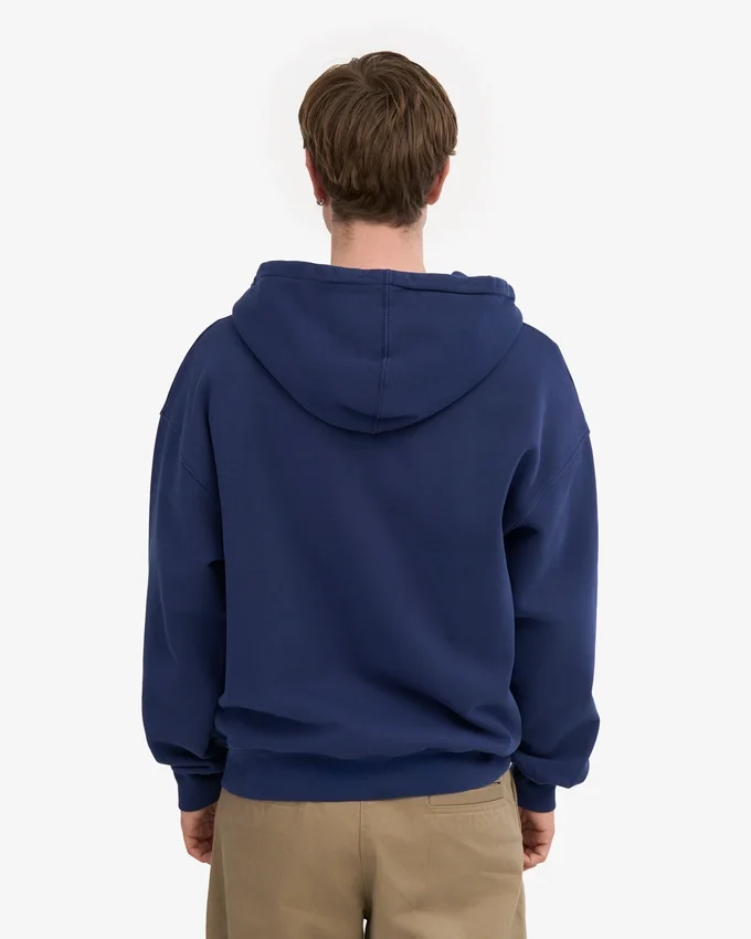 Överdimensionerad hoodie i ekologiskt tyg med dragkedja – marinblå
