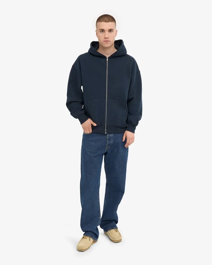 Överdimensionerad hoodie i ekologiskt tyg med dragkedja – marinblå