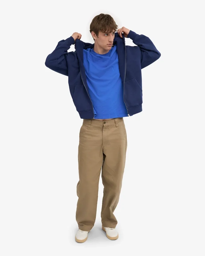 Överdimensionerad hoodie i ekologiskt tyg med dragkedja – marinblå