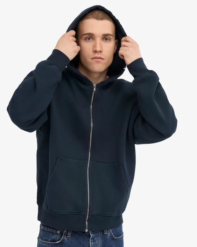 Överdimensionerad hoodie i ekologiskt tyg med dragkedja – marinblå